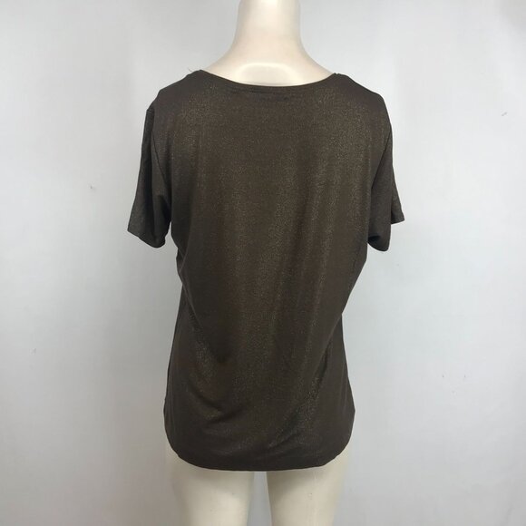 CHICO'S- WOMEN'S 1 - METALLIC SPARKLE SHORT SLEEVE ROUND NECK RAYON BLEND TOP - Picture 5 of 7
